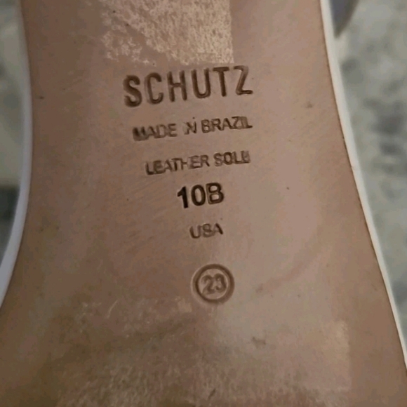 Schutz Womens Ivory Enola Mid Block Sandal With Gold Buckle 10 - Picture 8 of 14